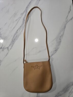 Etienne Aigner Tan Crossbody with Laser-Cut Floral Detail